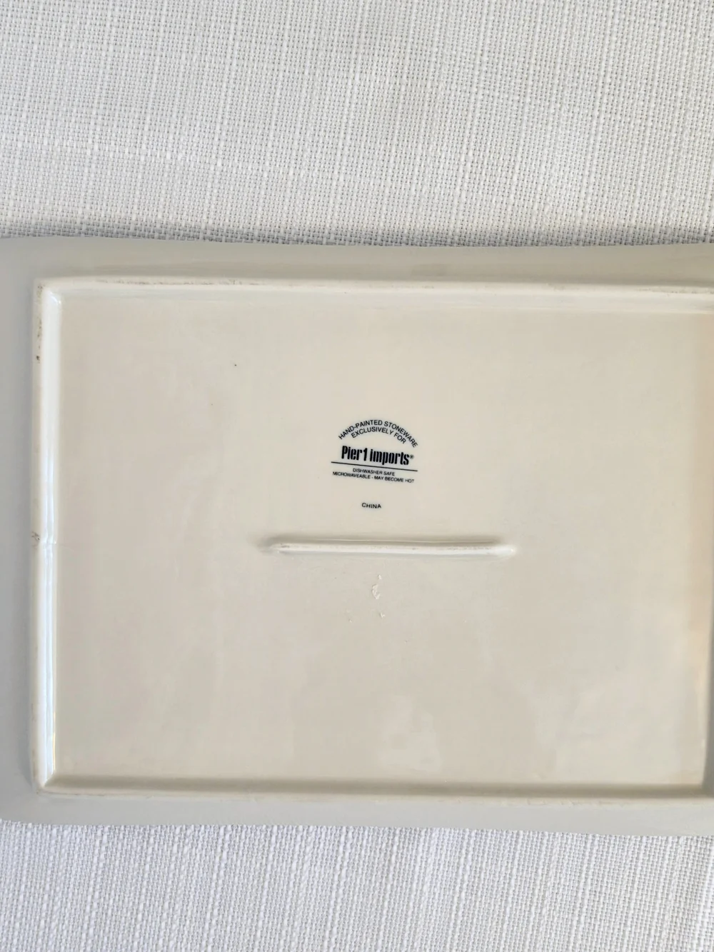 Pier 1 Stoneware Tray Platter Blue White 12x8 Curved Edge Dish Vanity Dresser
